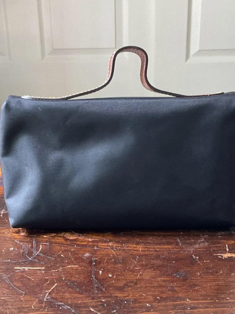 Longchamp Le Pliage Cosmetics Case Black w/ Brown Accents Gold Tone Hardware EUC - Picture 2 of 4